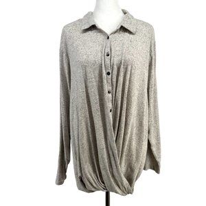 J. Jill Button Front Top Twist Long Sleeve Collared Supima Cotton Womens 3X Gray